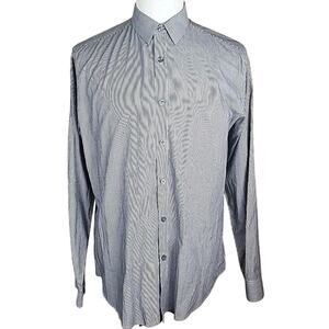 Theory Men’s L Gray Striped Shirt Stretch Classic Dress Button-Up Pinstripe